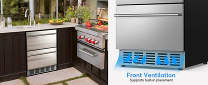 Outdoor Refrigerator for Patio, Outdoor Drawer Fridge, 24 Inch Undercounter Refrigerators with Wheels, 120 Cans Beverage Fridge