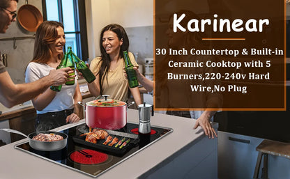 Karinear Portable Electric Stove 110V, 1800W Electric Hot Plate with Handle, Knob Control Single Burner Electri Cooktop, Ceramic Infrared Countertop Burner, Timer, Safety Lock(Pink)