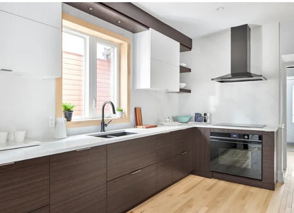 Modern Customizable Flat Panel RTA Kitchen Cabinet Plywood Construction Lacquer Finish Includes Faucet Sink Backsplash Villa