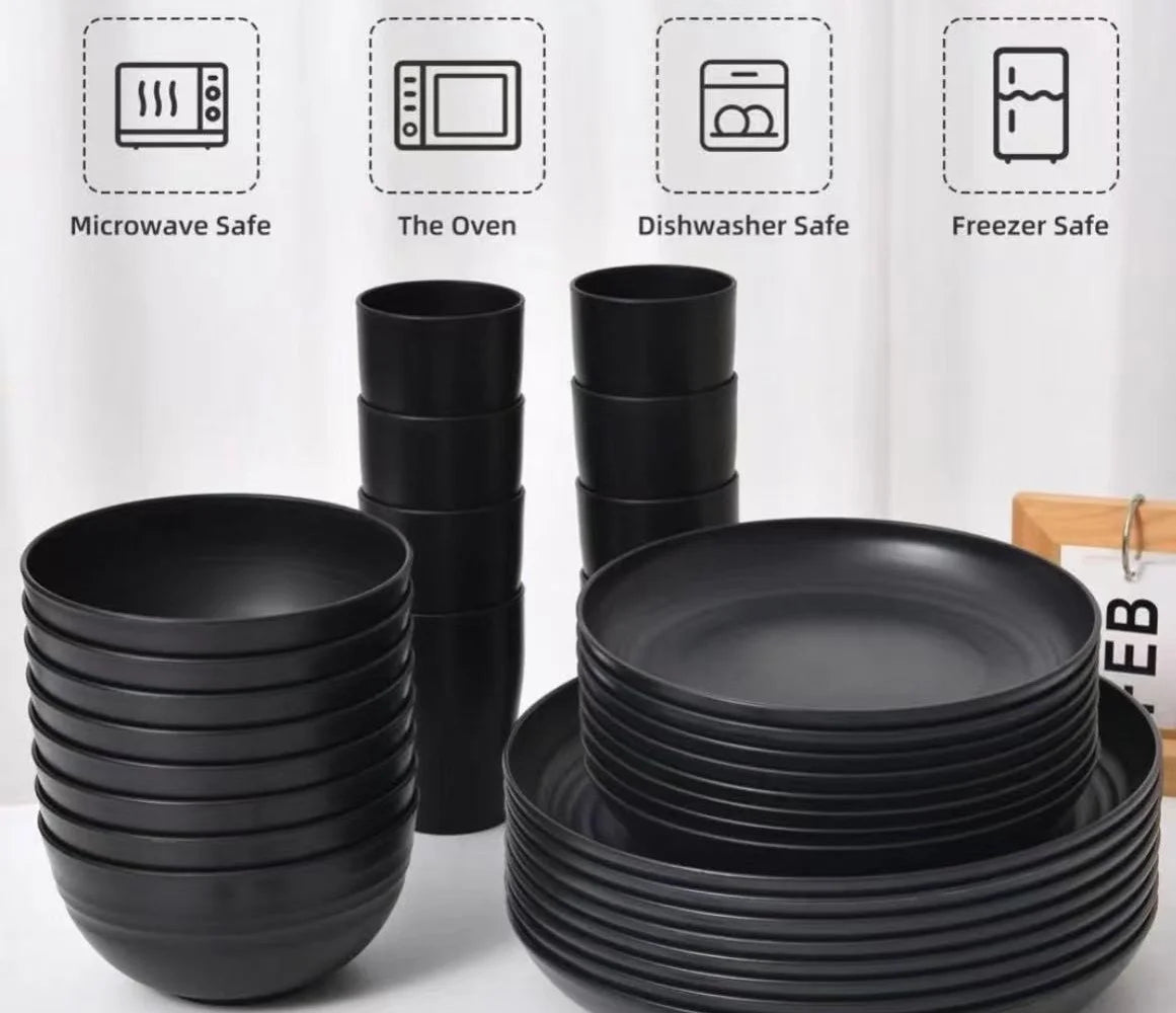 16-Piece Plastic Tableware Set with 4 Big Plates 4 Small Plates 4 Mugs 4 Bowls for Outdoor Picnics Camping Picnics