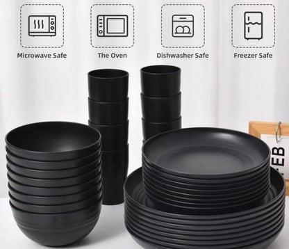 16-Piece Plastic Tableware Set with 4 Big Plates 4 Small Plates 4 Mugs 4 Bowls for Outdoor Picnics Camping Picnics