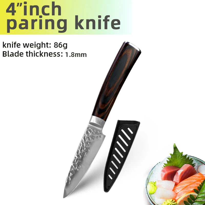 Kitchen Knives Japanese Chef Knife Set 7CR17 High Carbon Steel Full Tang Hammered Non-Stick Santoku Knifes Utility Meat Cleaver