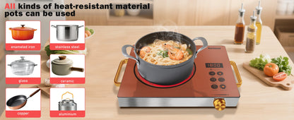 Karinear Portable Electric Stove 110V, 1800W Electric Hot Plate with Handle, Knob Control Single Burner Electri Cooktop, Ceramic Infrared Countertop Burner, Timer, Safety Lock(Pink)