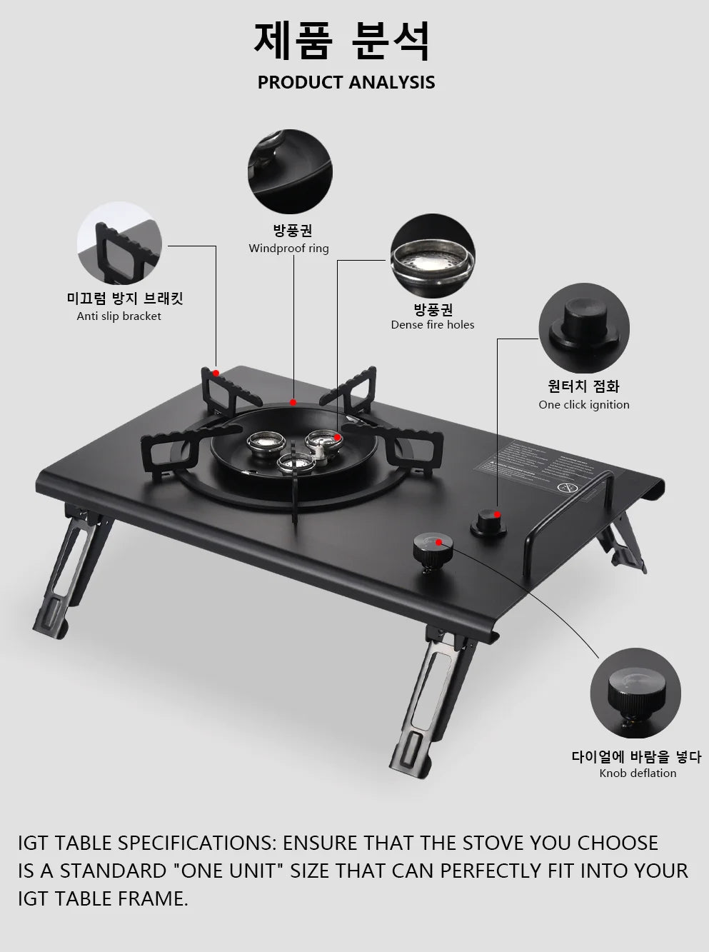 Pandatour IGT Windproof Easy Equiped Table Stove Stainless Steel One lick Ignite 3 Burners High Power Stove Outdoor Camping