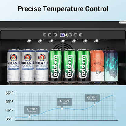 24 Inch Beverage Refrigerator 190 Cans Built-in/Freestanding Beverage Cooler Digital Memory Under Counter Beer Fridge Glass Door