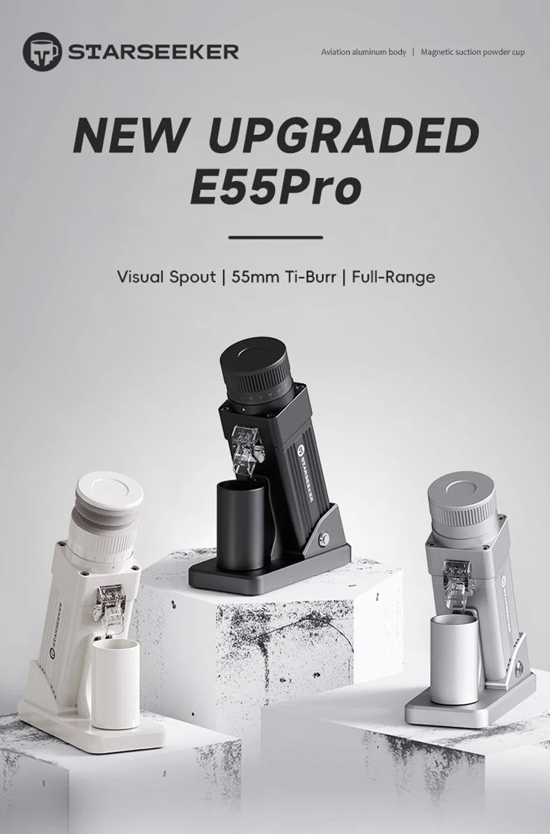 STARSEEKER E55Pro Electric Coffee Grinder 55MM Titanium Cone Burr Stepless Adjustment Espresso Brew Coffee Bean Grinder Black