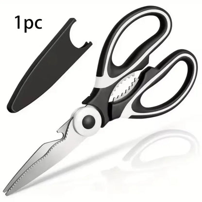 1/2 Multifunctional Kitchen Scissors Black, Wear-resistant and Sharp, Stainless Steel Food Scissors, Suitable for Duck Meat