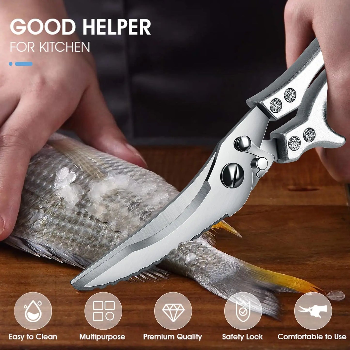 1pc Stainless Steel Kitchen Scissors Multifunctional Chicken Bone Scissors Shear Fish Duck Cut Chef Professional Scissors Knife