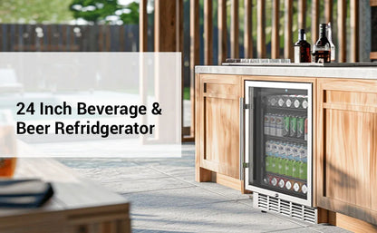 24 Inch Beverage Refrigerator 190 Cans Built-in/Freestanding Beverage Cooler Digital Memory Under Counter Beer Fridge Glass Door