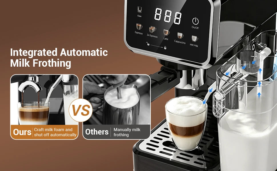 Espresso Machine with Color Touchscreen, 20 Bar Cappuccino Latte Machines with Automatic Milk Frother, Dual Boiler Stainless Steel Espresso Maker for Home, 1350W