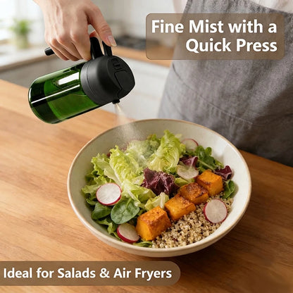 2 Count 2-in-1 Glass Oil Dispenser & Sprayer 16 oz Leak-proof Olive Oil Sprayer Bottle for Cooking Air Fryer Barbecue Baking Salad Kitchen Essentials 2PC Utensils