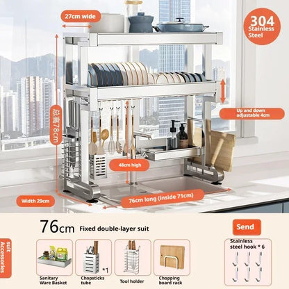 Over Sink Dish Drying Rack Stainless Steel Expandable Drain Bowl Holder Shelf Kitchen Counter Dish Storage Rack Hanger Shelves