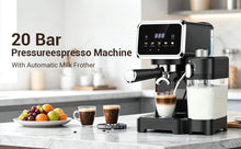 Espresso Machine with Color Touchscreen, 20 Bar Cappuccino Latte Machines with Automatic Milk Frother, Dual Boiler Stainless Steel Espresso Maker for Home, 1350W