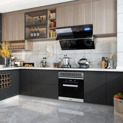 Modern Customizable Flat Panel RTA Kitchen Cabinet Plywood Construction Lacquer Finish Includes Faucet Sink Backsplash Villa