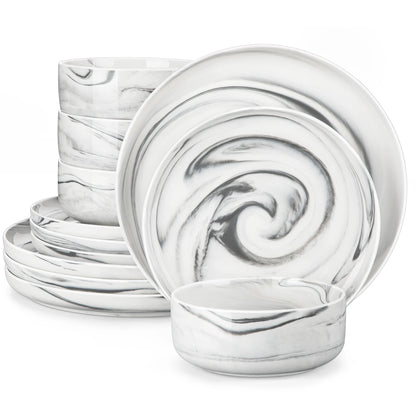MALACASA Luna series 24-Piece Marble Porcelain Dinnerware Set with 8 Pcs Dinner/Dessert Plates,Bowl Tableware Set Service for 4