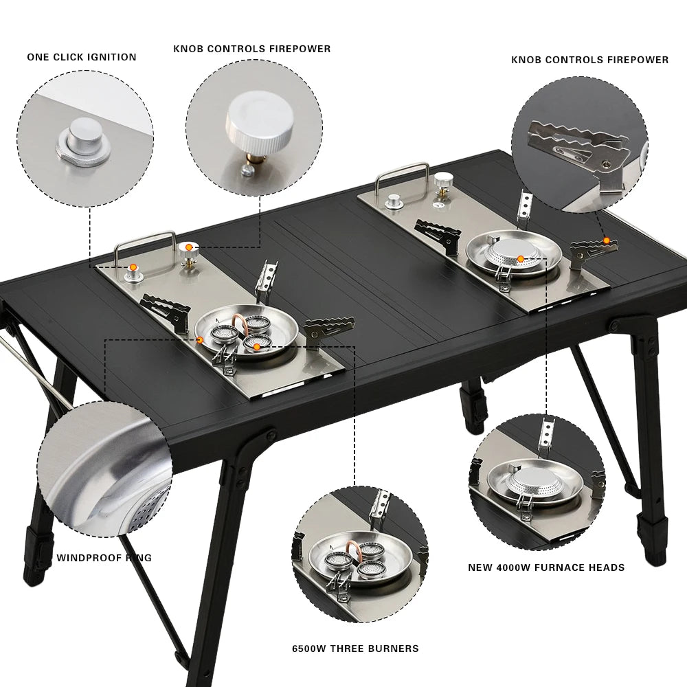 Pandatour Camping IGT 0.5UNT Table Gas Stove Windproof Stainless Steel Folding 6500W High Power Stove Adjustable Burner Cooker