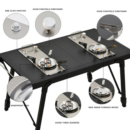 Pandatour Camping IGT 0.5UNT Table Gas Stove Windproof Stainless Steel Folding 6500W High Power Stove Adjustable Burner Cooker