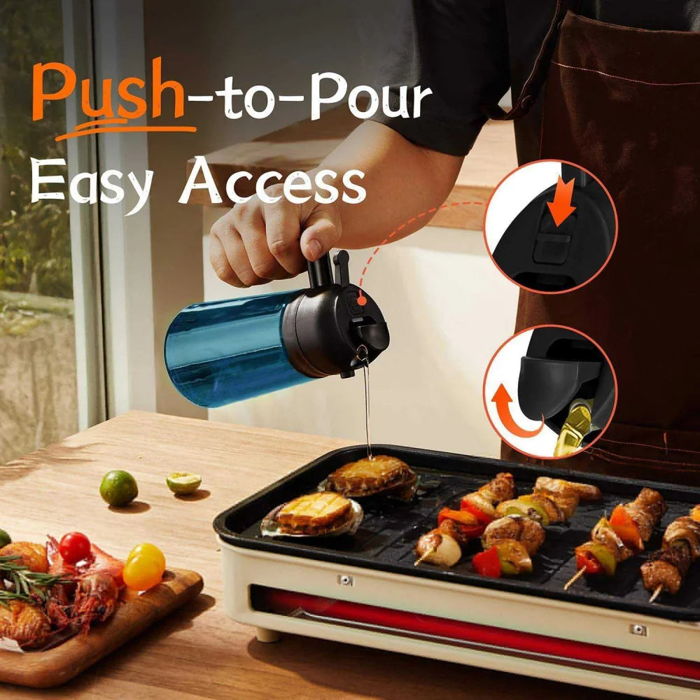 16oz/470ml Blue Glass Olive Oil Sprayer for Cooking - 2 in 1 Olive Oil Dispenser for Kitchen Gadgets, Air Fryer, Salad, and BBQ