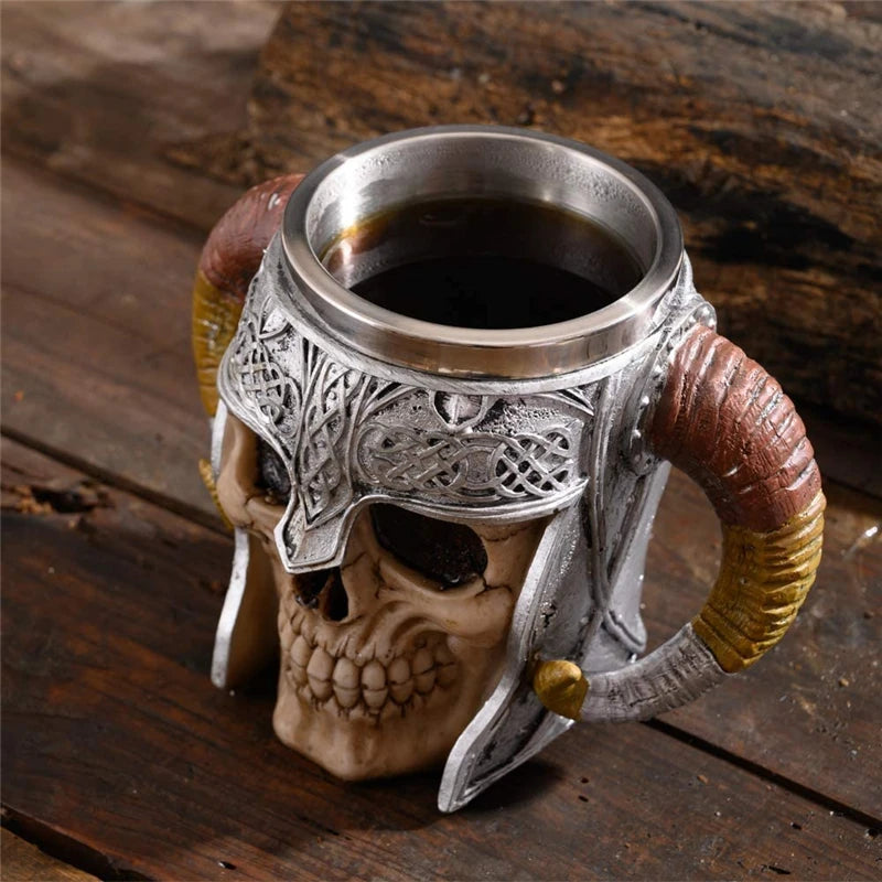 600ml Viking Skull Mug Stainless Steel Coffee Mugs Travel Cup Horn Drinking Tea Mug Halloween Mug Decoration Ceramic Tiki Mug