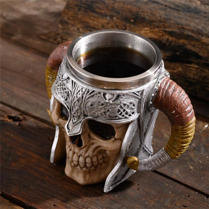 600ml Viking Skull Mug Stainless Steel Coffee Mugs Travel Cup Horn Drinking Tea Mug Halloween Mug Decoration Ceramic Tiki Mug