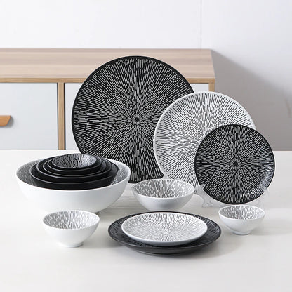 Dehua Round Ceramic Rain Design Dinnerware Plates Set Porcelain Black or White Line Tableware Morden Salad Soup Bowl