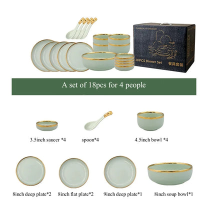 Luxury Elegant Vintage Hotel Restaurant Home Porcelain Tableware Gold Edge Ceramic Bowl Dinner Plates Dishes Dinnerware Set