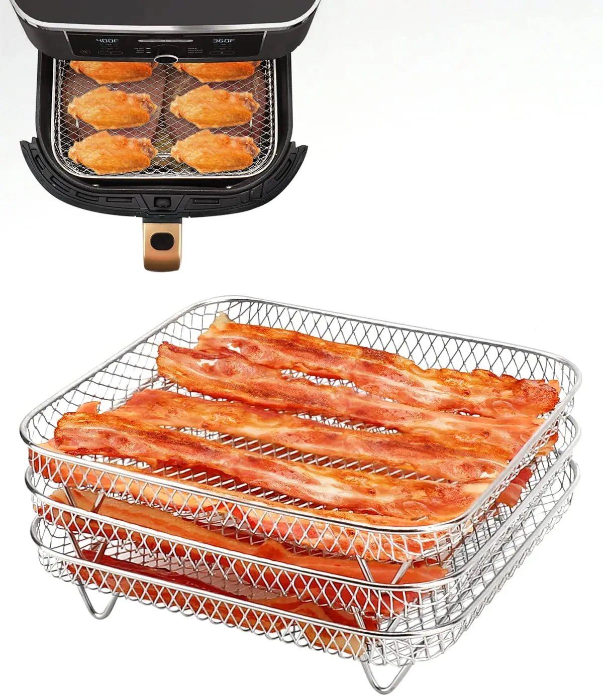 Stainless Steel Grill Basket Non-stick Mesh Basket Set Air Fryer Tray Wire Rack Roasting Basket