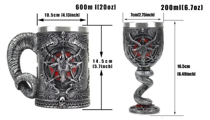 Baphomet Mug Tankard Stainless Steel Resin 3D Baphomet Pentagram Sabbatic Gothic Wicca Pagan Horn Beer Tankard Cup Mugs 600ml