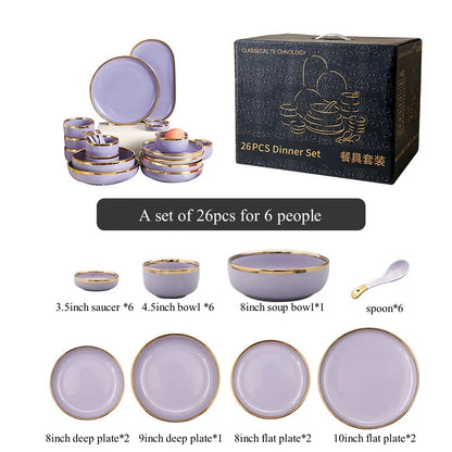Luxury Elegant Vintage Hotel Restaurant Home Porcelain Tableware Gold Edge Ceramic Bowl Dinner Plates Dishes Dinnerware Set