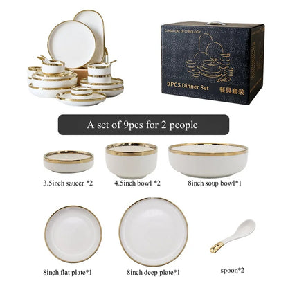 Luxury Elegant Vintage Hotel Restaurant Home Porcelain Tableware Gold Edge Ceramic Bowl Dinner Plates Dishes Dinnerware Set