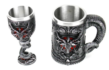 Baphomet Mug Tankard Stainless Steel Resin 3D Baphomet Pentagram Sabbatic Gothic Wicca Pagan Horn Beer Tankard Cup Mugs 600ml