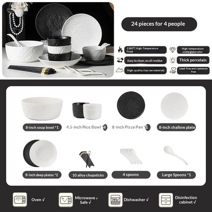 2026 New Underglaze Bowls Plates 55-Piece Luxury Ceramic Tableware Set Modern Porcelain Bone China Tableware Set Factory Direct
