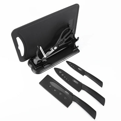 6-Piece Stainless Steel Eco-Friendly Kitchen Knife Set Extra Sharp Blades Non-Stick Coating Cutting Board Stand Right Knives