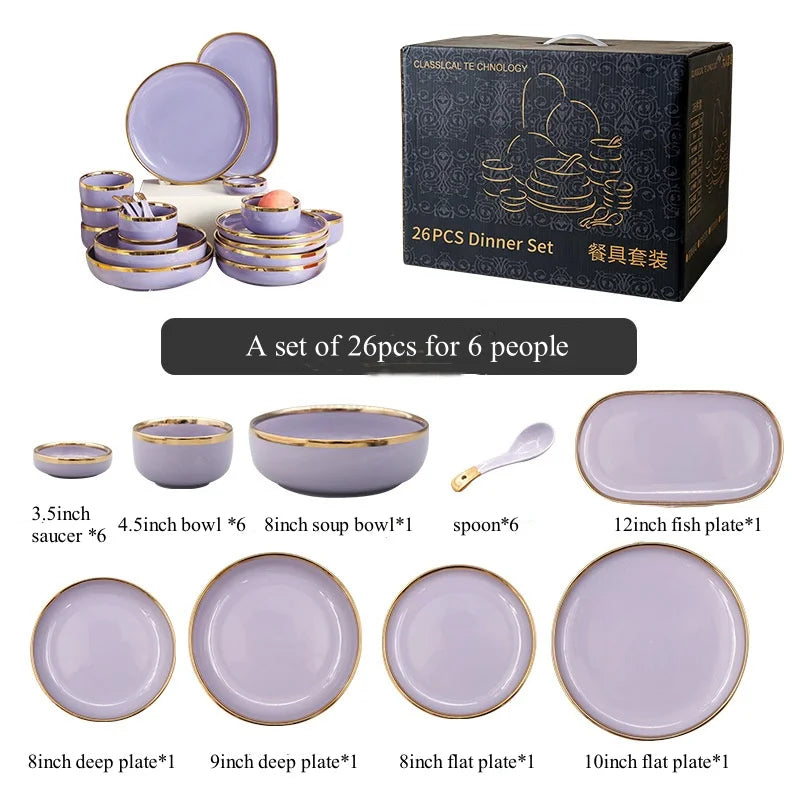 Luxury Elegant Vintage Hotel Restaurant Home Porcelain Tableware Gold Edge Ceramic Bowl Dinner Plates Dishes Dinnerware Set