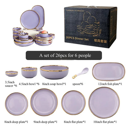 Luxury Elegant Vintage Hotel Restaurant Home Porcelain Tableware Gold Edge Ceramic Bowl Dinner Plates Dishes Dinnerware Set