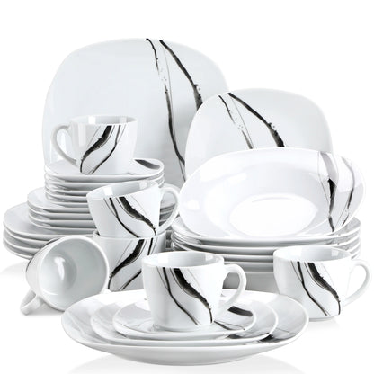 VEWEET TERESA 30/60-Piece Porcelain China Ceramic Dinner Set with Cups Saucers Dessert Plates Soup Plates Dinner Plates Set