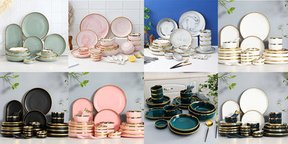 Luxury Elegant Vintage Hotel Restaurant Home Porcelain Tableware Gold Edge Ceramic Bowl Dinner Plates Dishes Dinnerware Set