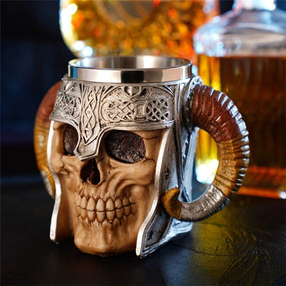 600ml Viking Skull Mug Stainless Steel Coffee Mugs Travel Cup Horn Drinking Tea Mug Halloween Mug Decoration Ceramic Tiki Mug