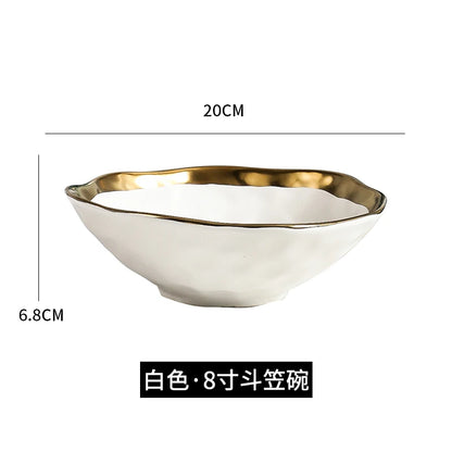 Factory Direct Wedding Gold Ceramic Plates Gold Rim Fashion Black White Gold Dinnerware Irregular Bowl Set