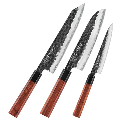 HEZHEN 1-3PC Kitchen Knife Set Chef Utility Santoku Professional Clad Steel Japanese Cook For Meat Kitchen Knife Red Wood