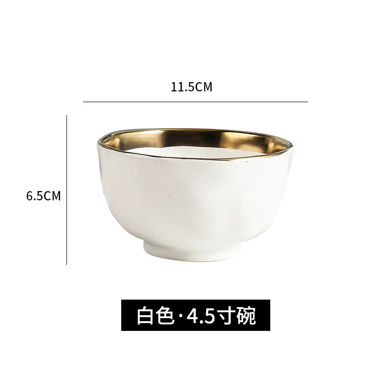 Factory Direct Wedding Gold Ceramic Plates Gold Rim Fashion Black White Gold Dinnerware Irregular Bowl Set