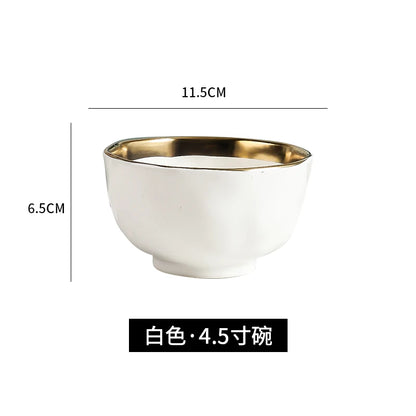 Factory Direct Wedding Gold Ceramic Plates Gold Rim Fashion Black White Gold Dinnerware Irregular Bowl Set