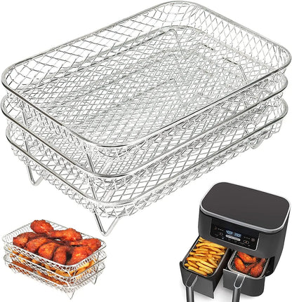 Stainless Steel Grill Basket Non-stick Mesh Basket Set Air Fryer Tray Wire Rack Roasting Basket