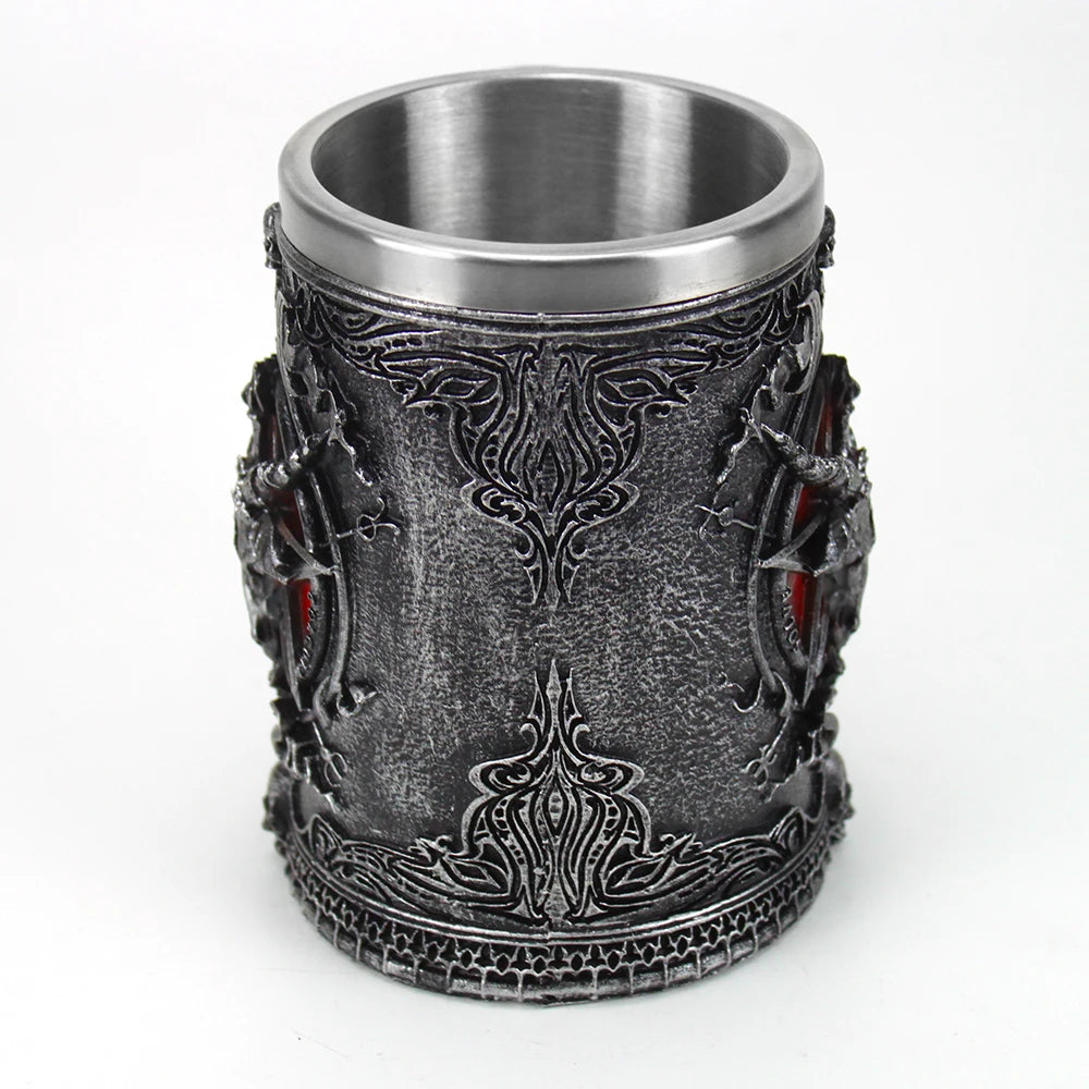Baphomet Mug Tankard Stainless Steel Resin 3D Baphomet Pentagram Sabbatic Gothic Wicca Pagan Horn Beer Tankard Cup Mugs 600ml