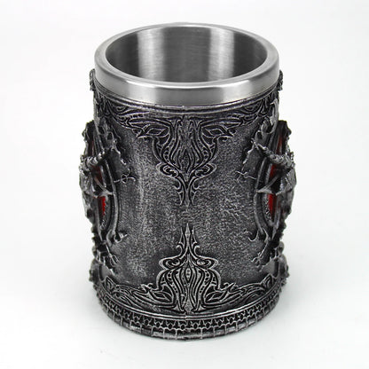 Baphomet Mug Tankard Stainless Steel Resin 3D Baphomet Pentagram Sabbatic Gothic Wicca Pagan Horn Beer Tankard Cup Mugs 600ml