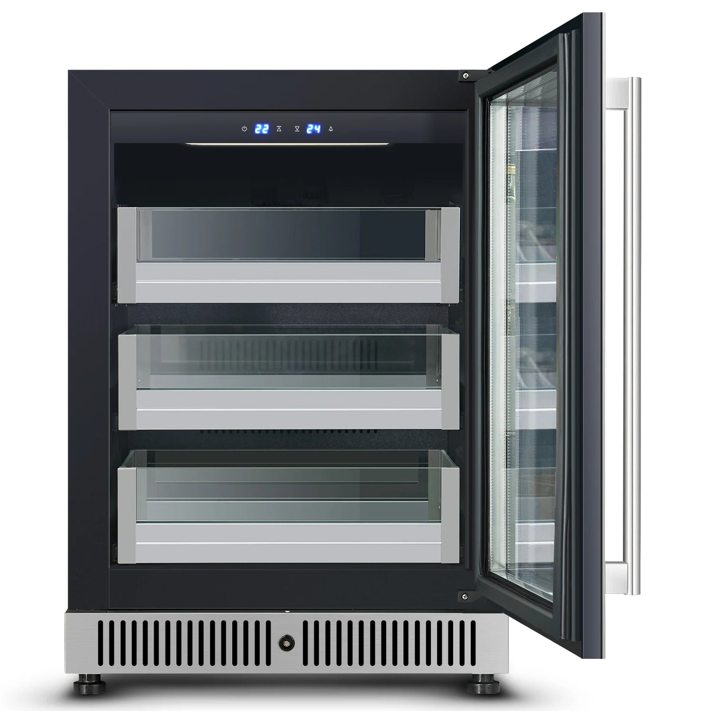 Factory Supply Black Color Beer Beverages Cooler 110L Stainless Steel Built-In Glass Door Refrigerator with Lock