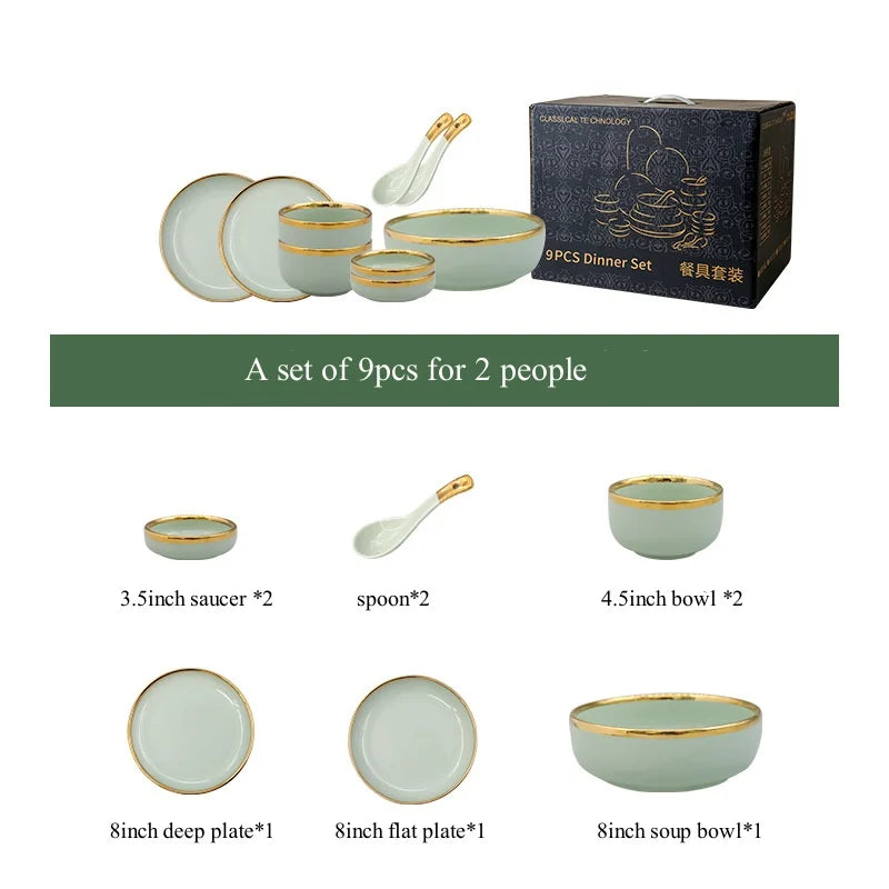 Luxury Elegant Vintage Hotel Restaurant Home Porcelain Tableware Gold Edge Ceramic Bowl Dinner Plates Dishes Dinnerware Set