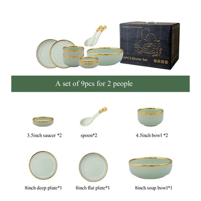 Luxury Elegant Vintage Hotel Restaurant Home Porcelain Tableware Gold Edge Ceramic Bowl Dinner Plates Dishes Dinnerware Set