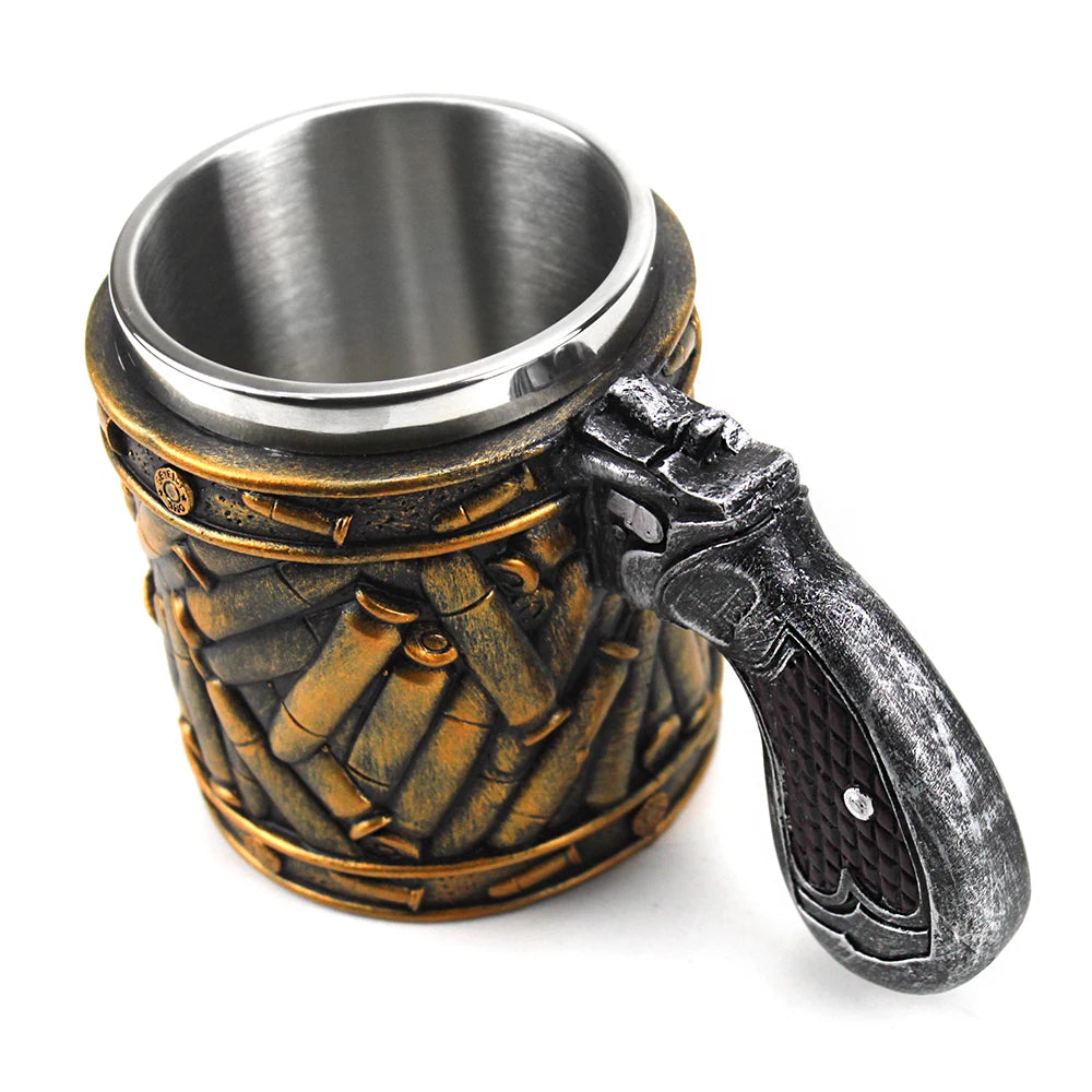 Gun Mugs Revolver Gun Pistol Tankard Mug With Ammo Bullet Round Shells Mugs Cup Birthday Christmas Halloween Gift 400ml