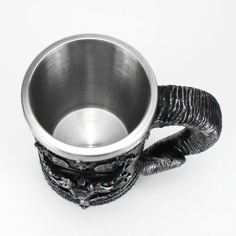 Baphomet Mug Tankard Stainless Steel Resin 3D Baphomet Pentagram Sabbatic Gothic Wicca Pagan Horn Beer Tankard Cup Mugs 600ml